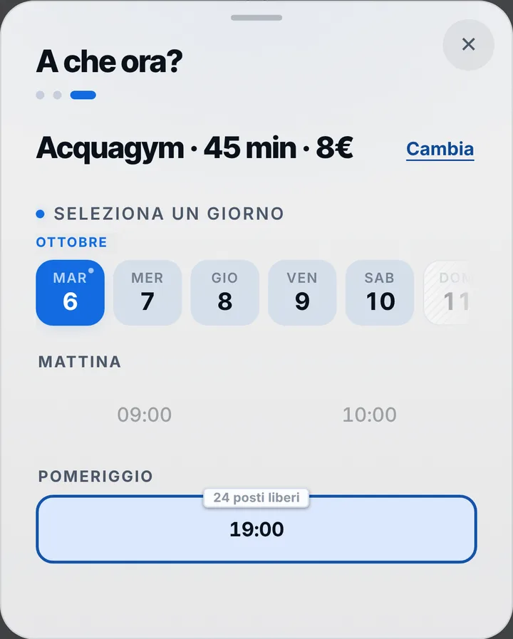 Gli orari liberi del giorno da Acquagym Piscina Delfino