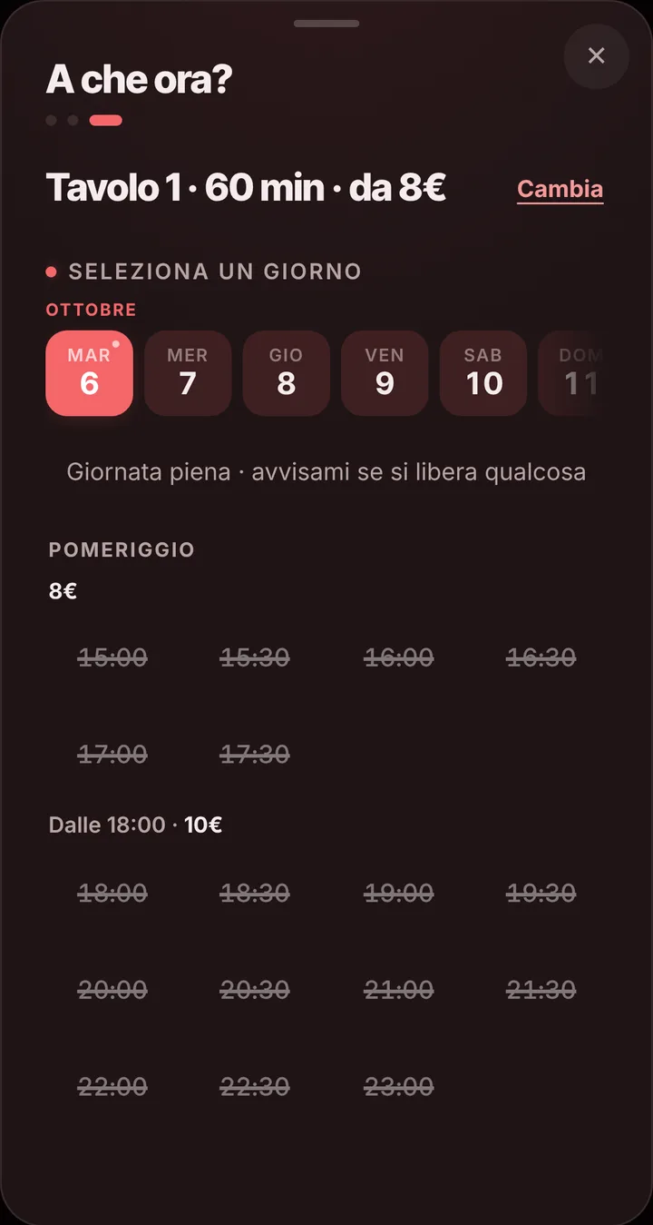Gli orari liberi del giorno da Biliardo Club 8 Palle