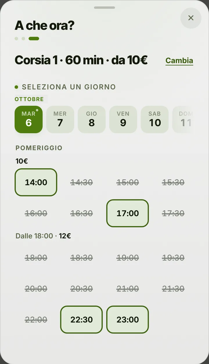 Gli orari liberi del giorno da Bocciofila Il Boschetto