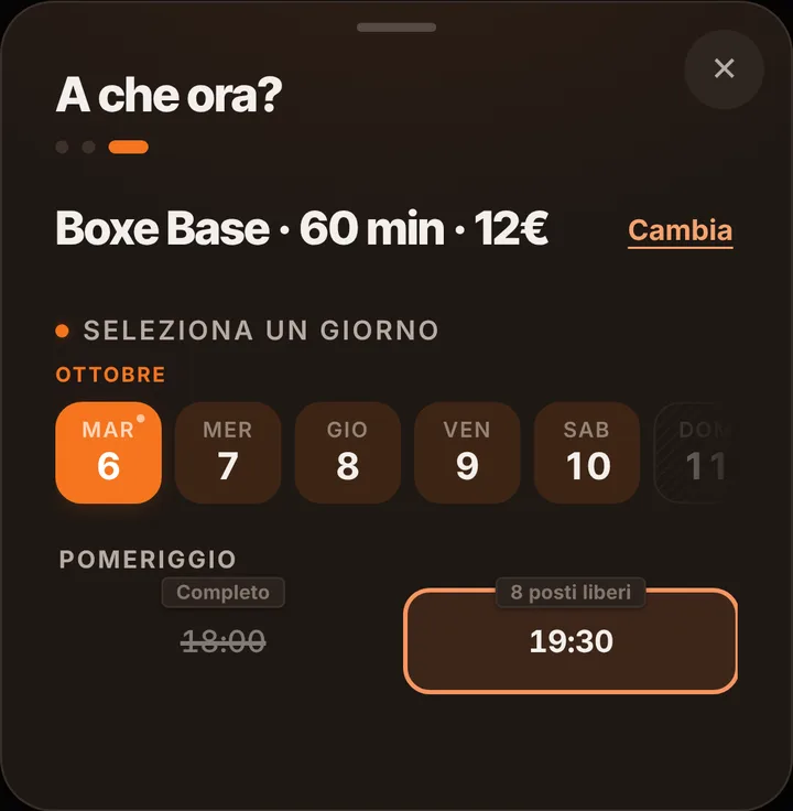 Gli orari liberi del giorno da Boxe Club Ring Nord