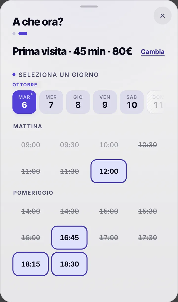 Gli orari liberi del giorno da Studio Chiropratico Villa