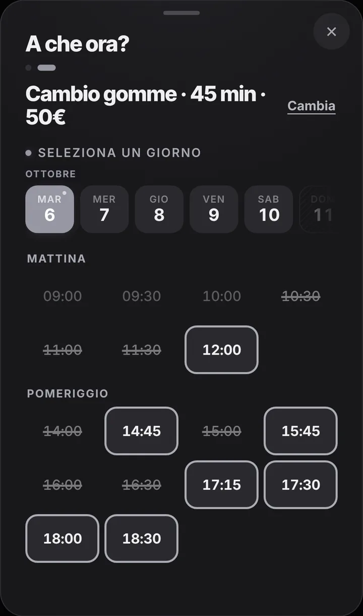 Gli orari liberi del giorno da Gommista Pneus Express