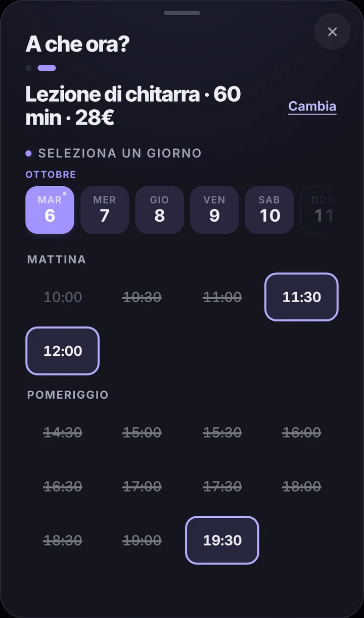 Gli orari liberi del giorno da Scuola di Musica Armonia