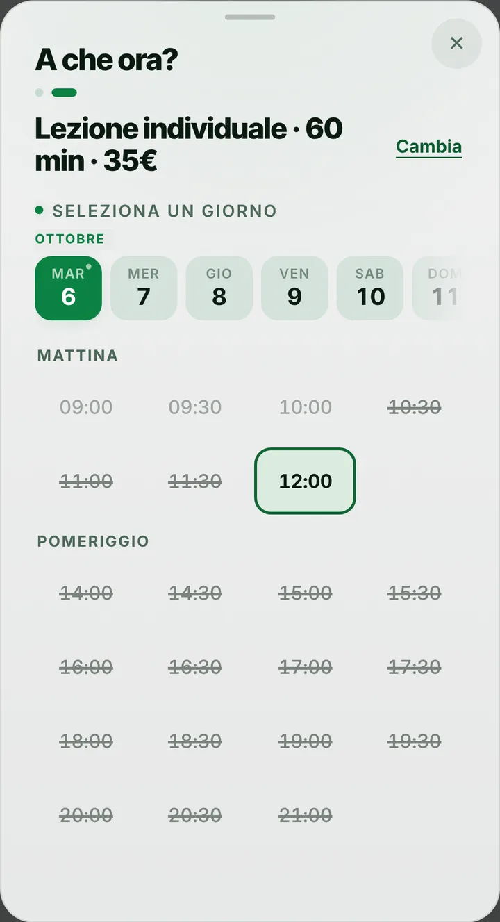 Gli orari liberi del giorno da Padel Coach Pablo