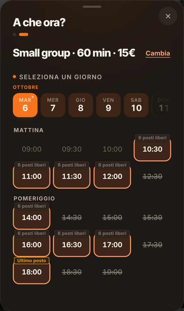 Gli orari liberi del giorno da Move Studio