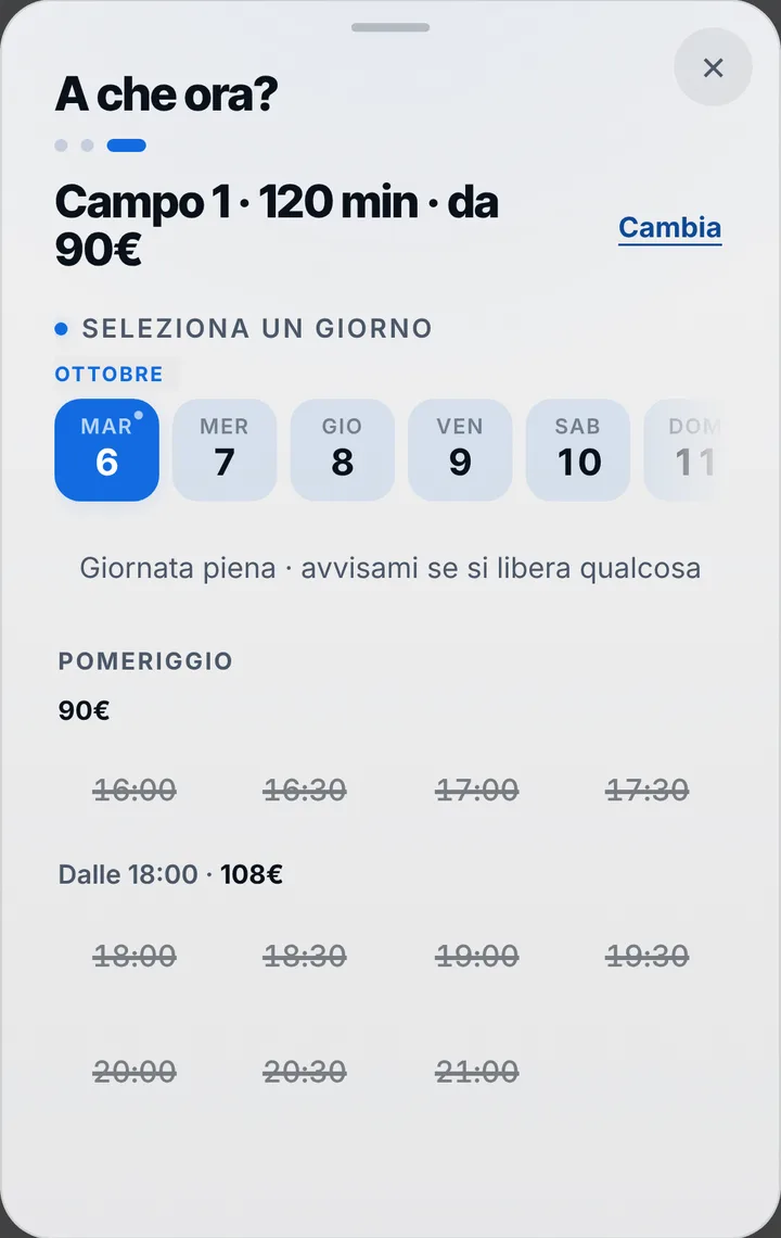 Gli orari liberi del giorno da Palestra Volley Torre