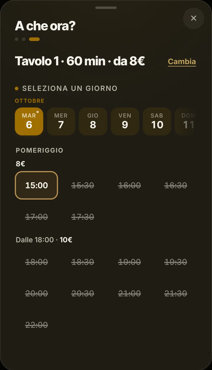 Gli orari liberi del giorno da Ping Pong Club Pallina