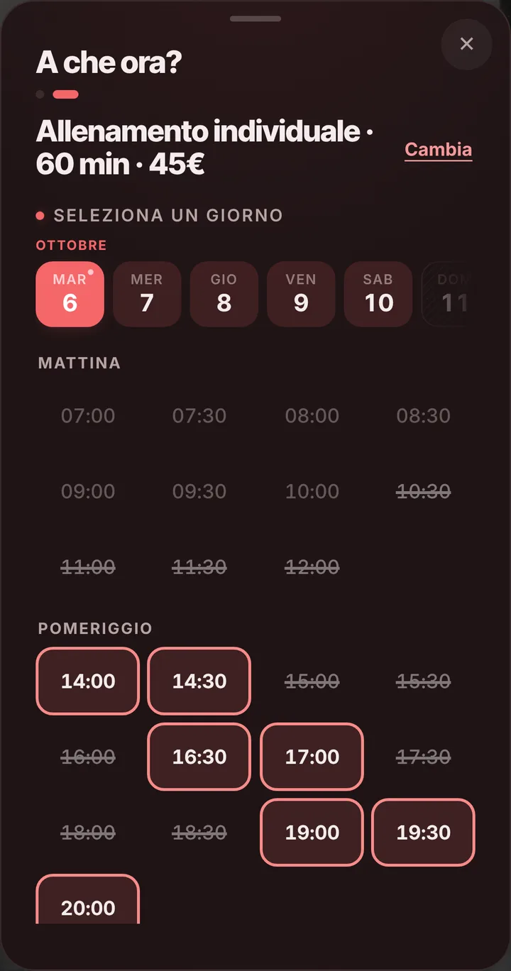 Gli orari liberi del giorno da Performance Lab Riva