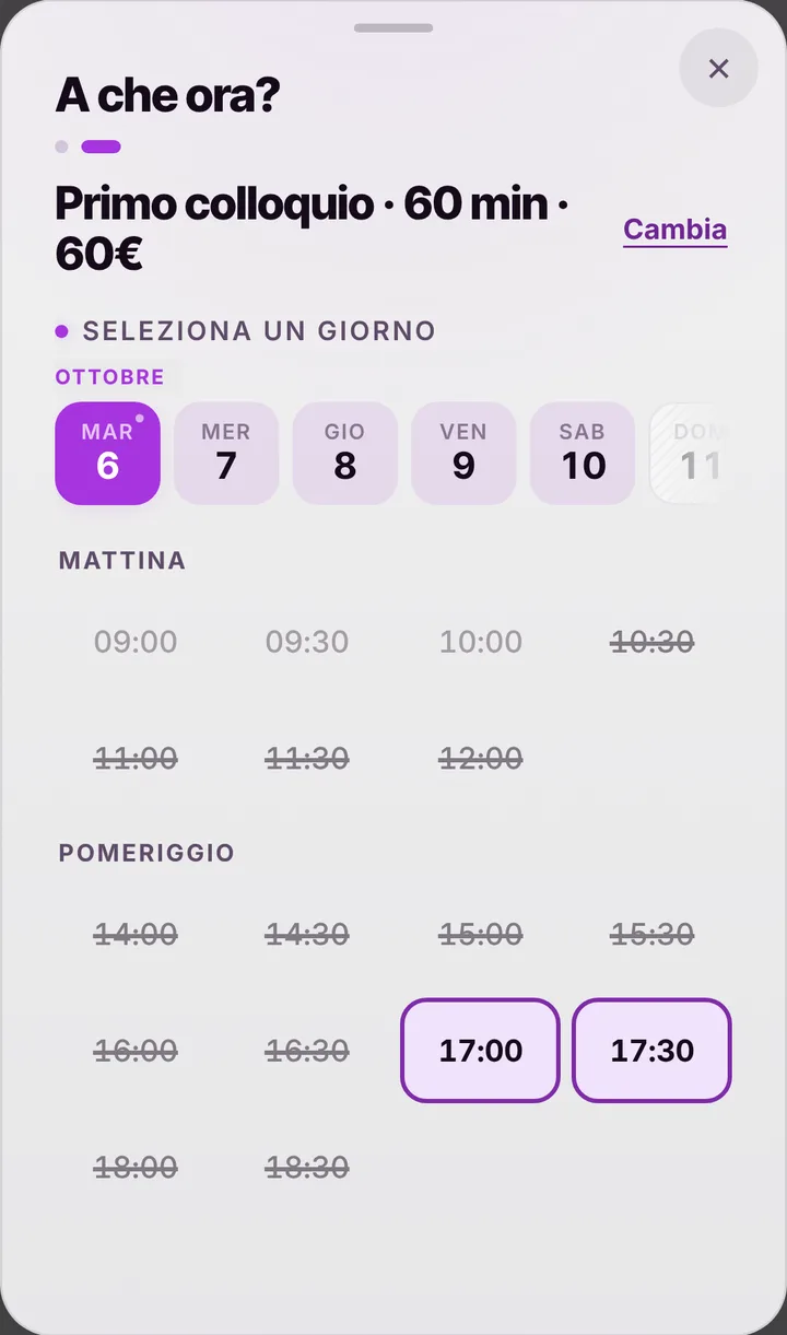 Gli orari liberi del giorno da Studio di Psicologia Ferri