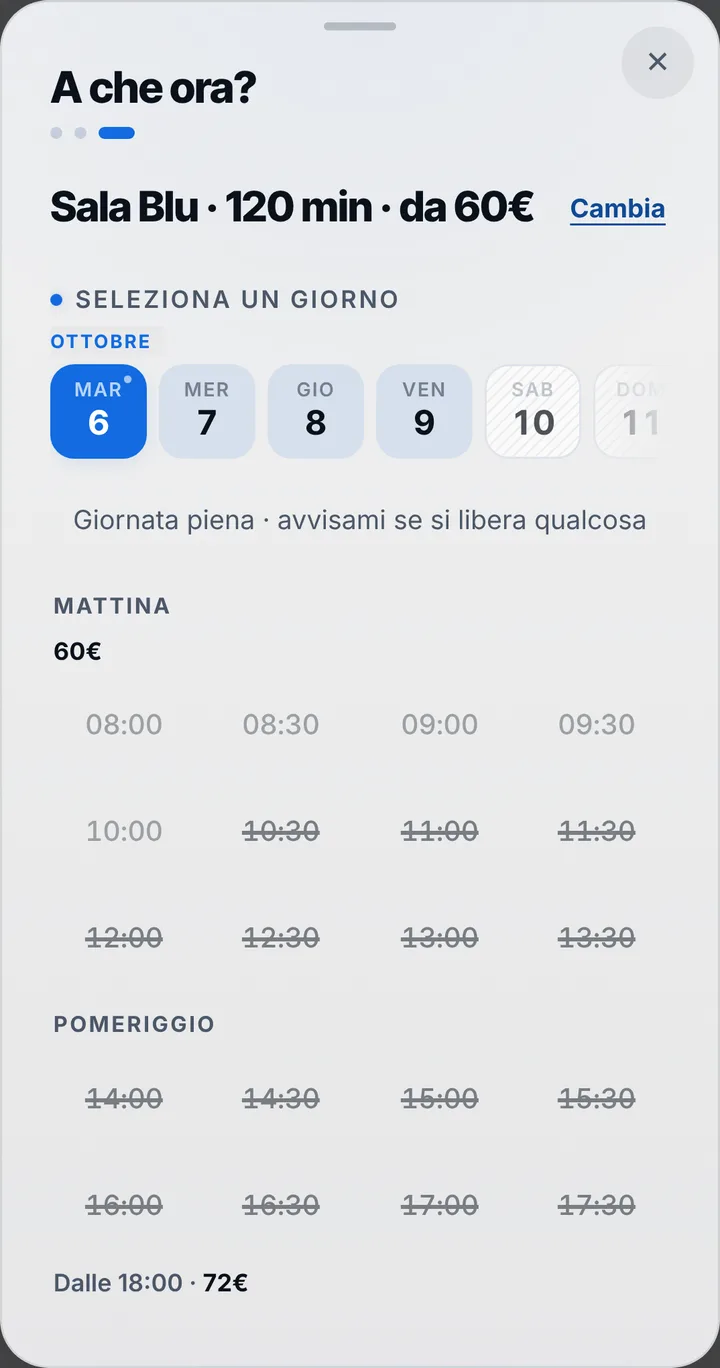 Gli orari liberi del giorno da Sala Riunioni Centro Direzionale