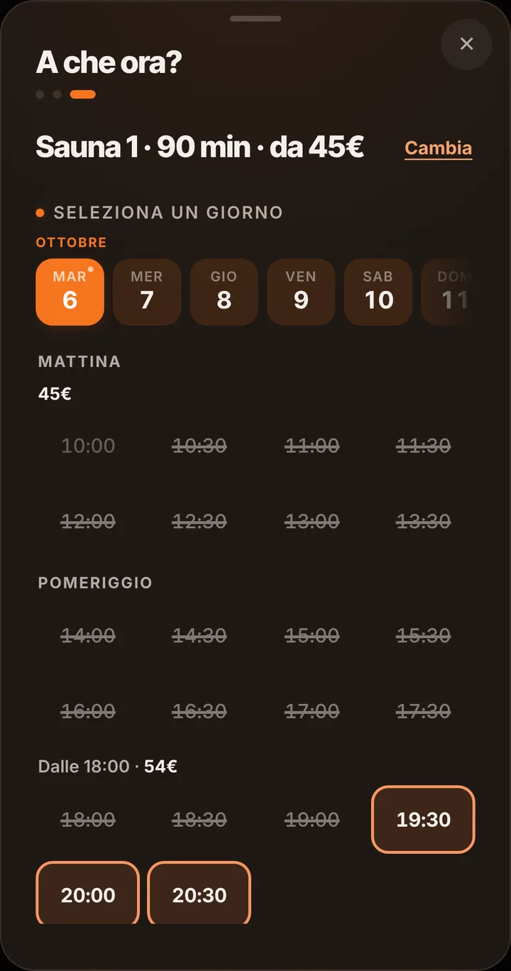 Gli orari liberi del giorno da Sauna Privata Nordic Spa