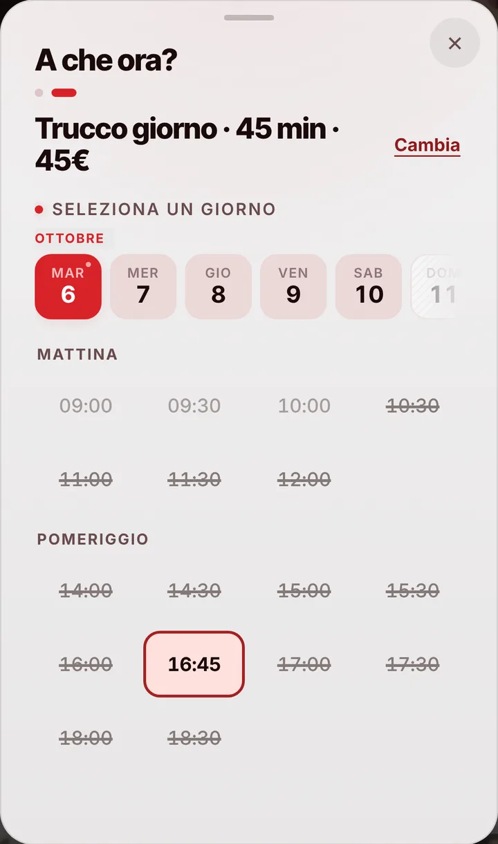 Gli orari liberi del giorno da Make-up Studio Giada