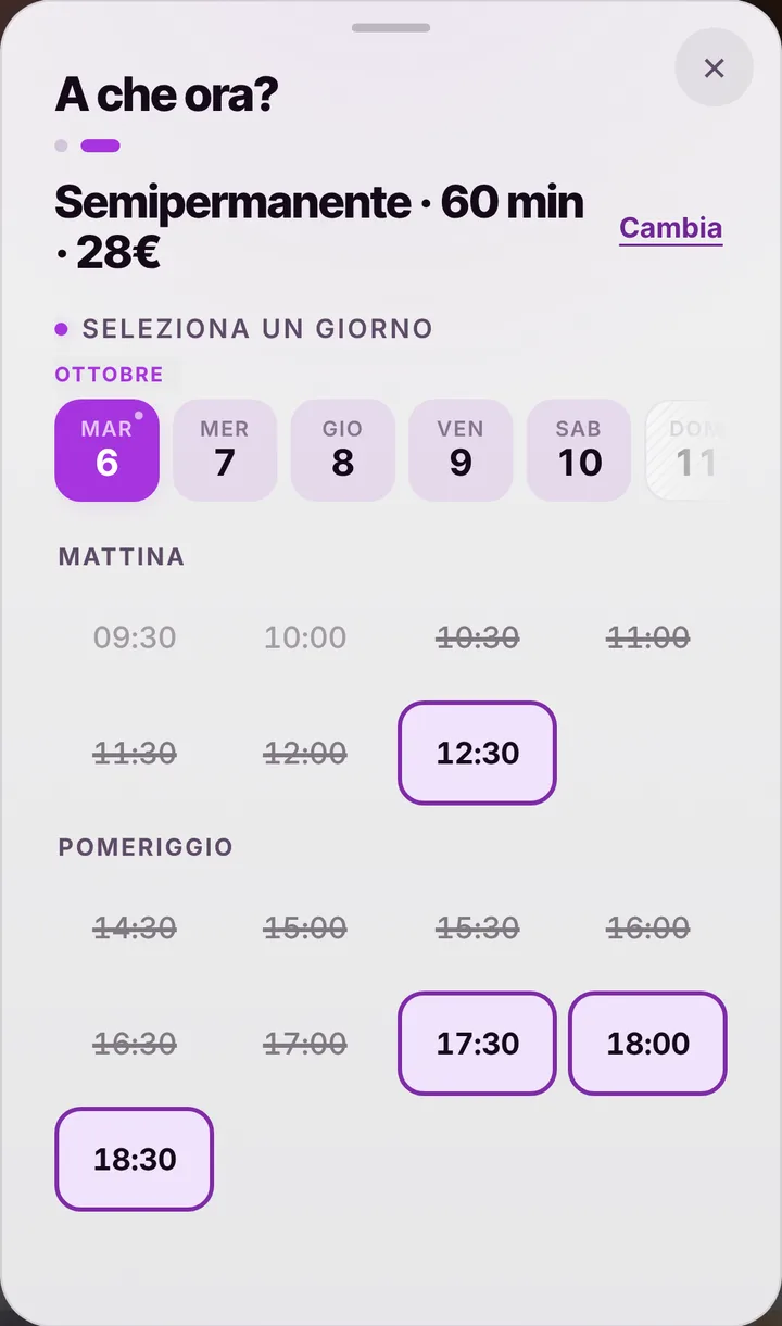 Gli orari liberi del giorno da Nail Lab Martina